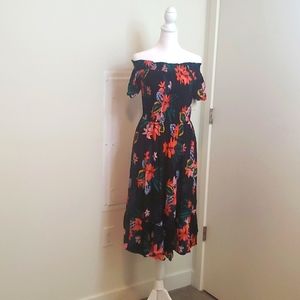 Black Tropical midi, off the Shoulder Dress (NWT)